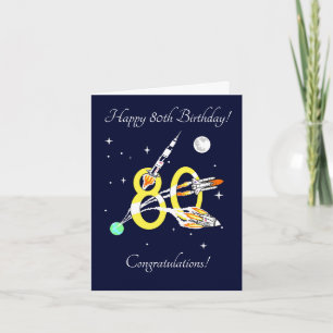 Space Rockets 80th - Birthday Card