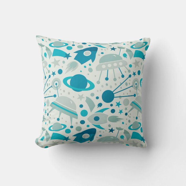 Space Rockets Planets Kids Throw Pillow (Front)