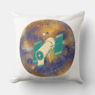 Space Satellite Orbiting Cosmic Planet Circular Throw Pillow