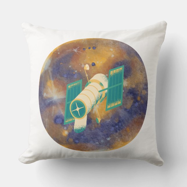 Space Satellite Orbiting Cosmic Planet Circular Throw Pillow (Front)
