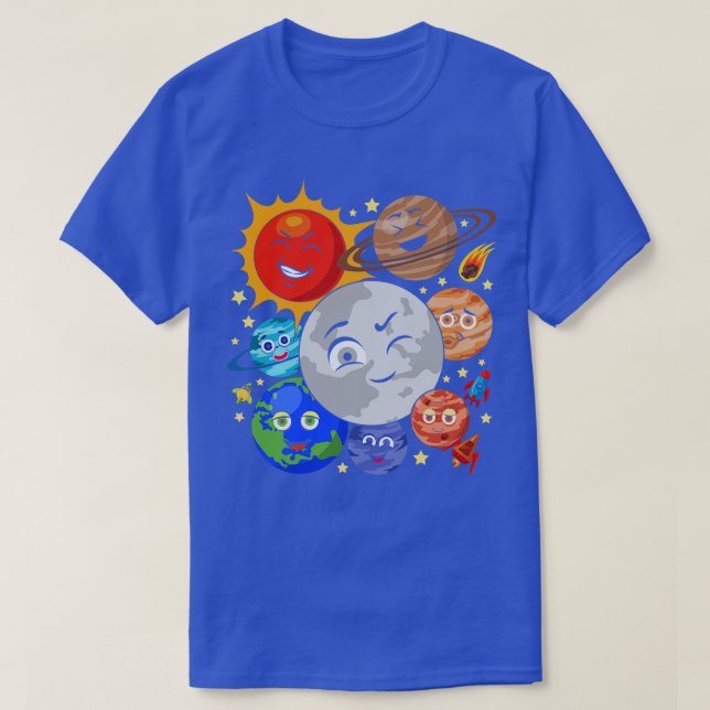 Space Science Galaxy Astronomy Cute Planets T-Shirt (Design Front)