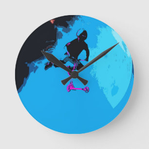 Space Scootering - Stunt Scooter Boy Round Clock