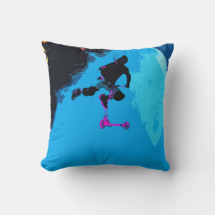 Space Scootering - Stunt Scooter Boy  Throw Pillow