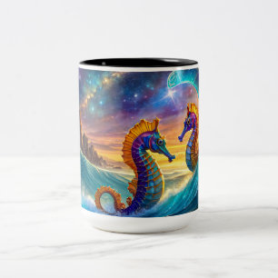 Space Seahorses Design By Rich AMeN Gill Two-Tone Coffee Mug