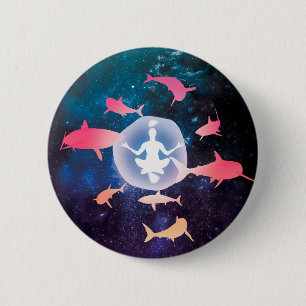Space Sharks and Meditation Art 2 Inch Round Button