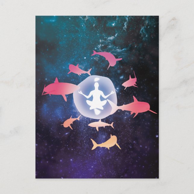 Space Sharks and Meditation Art Postcard (Front)