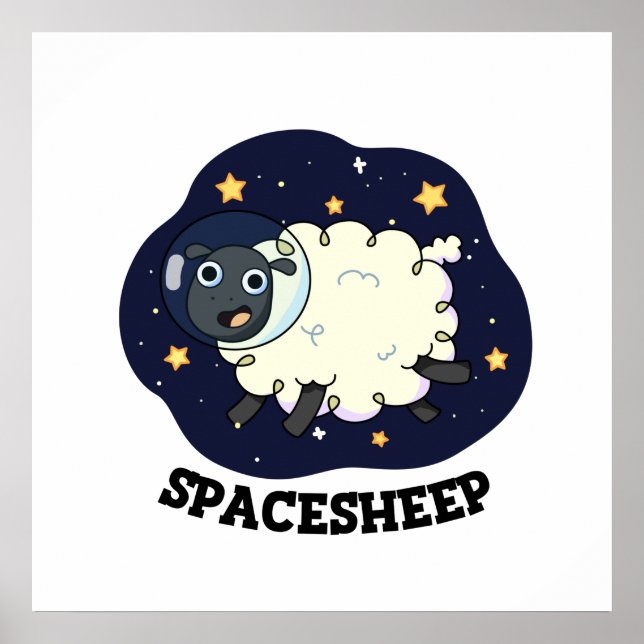 Space Sheep Funny Astronaut Pun Poster (Front)