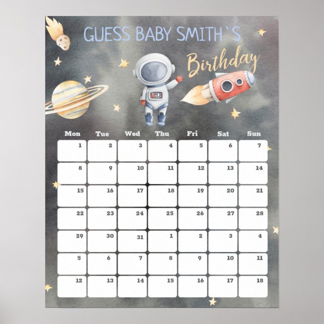 Space Ship Astronaut Due Date Calendar Poster (Front)