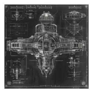 Space Ship Black Blueprint Photo Print