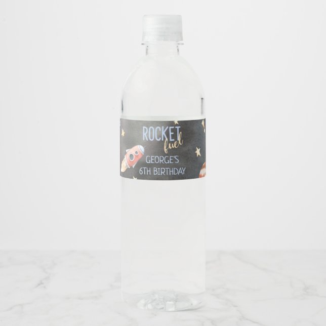 Space Ship Rocket Fuel Water Bottle Label (Front)