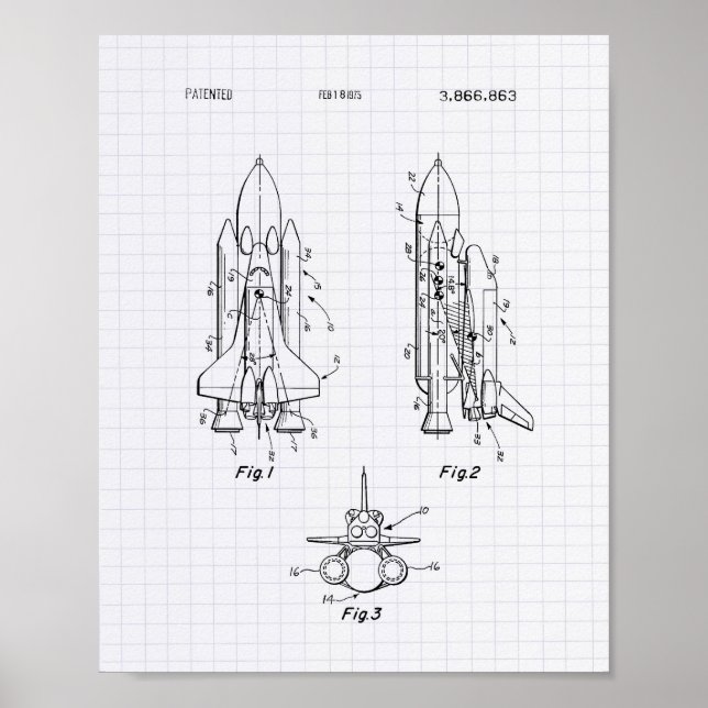 Space Shuttle 1975 Patent Art - Lined Peper Poster (Front)