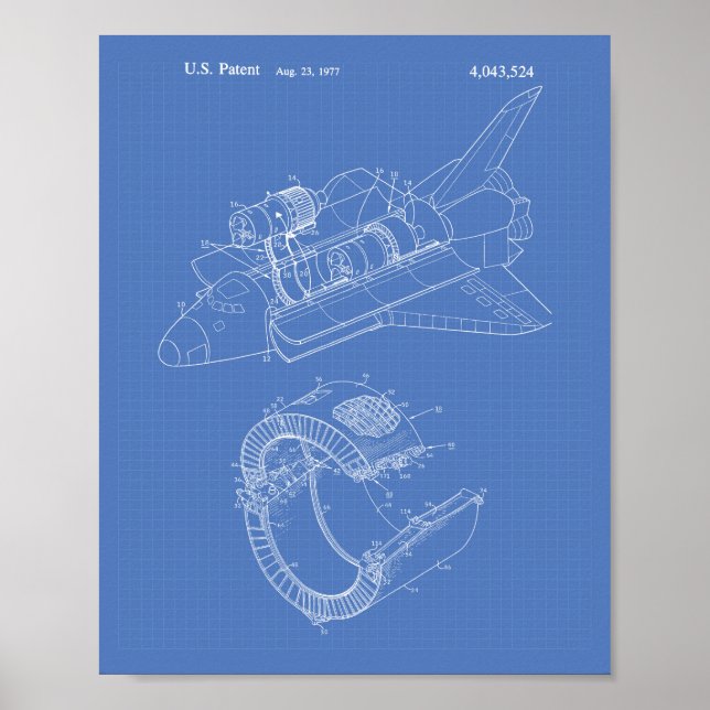 Space Shuttle 1977 Patent Art - Blueprint Poster (Front)