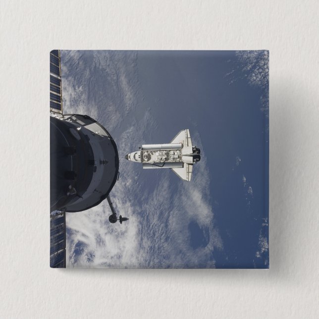 Space Shuttle Atlantis and a Russian spacecraft 2 Inch Square Button (Front)