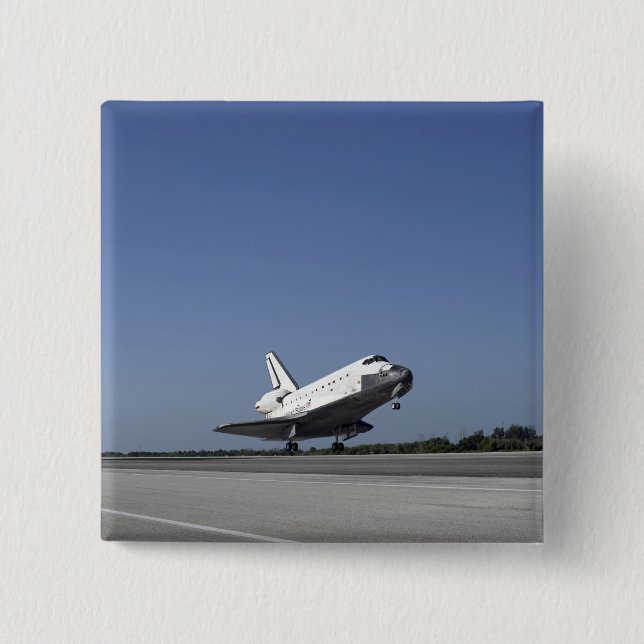 Space shuttle Atlantis approaching Runway 33 2 Inch Square Button (Front)