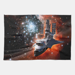 Space Shuttle Atlantis Hubble Telescope Artwork Kitchen Towel