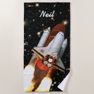 Space Shuttle Atlantis Launch STS-45 - Custom Name Beach Towel