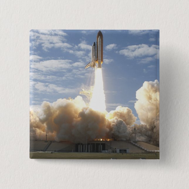 Space Shuttle Atlantis lifts off 10 2 Inch Square Button (Front)