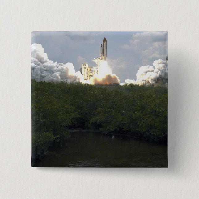 Space Shuttle Atlantis lifts off 13 2 Inch Square Button (Front)
