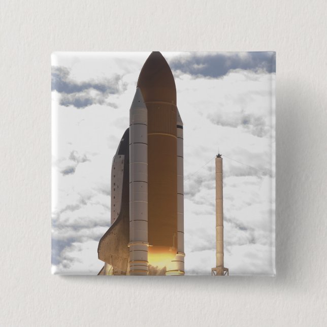 Space Shuttle Atlantis lifts off 16 2 Inch Square Button (Front)