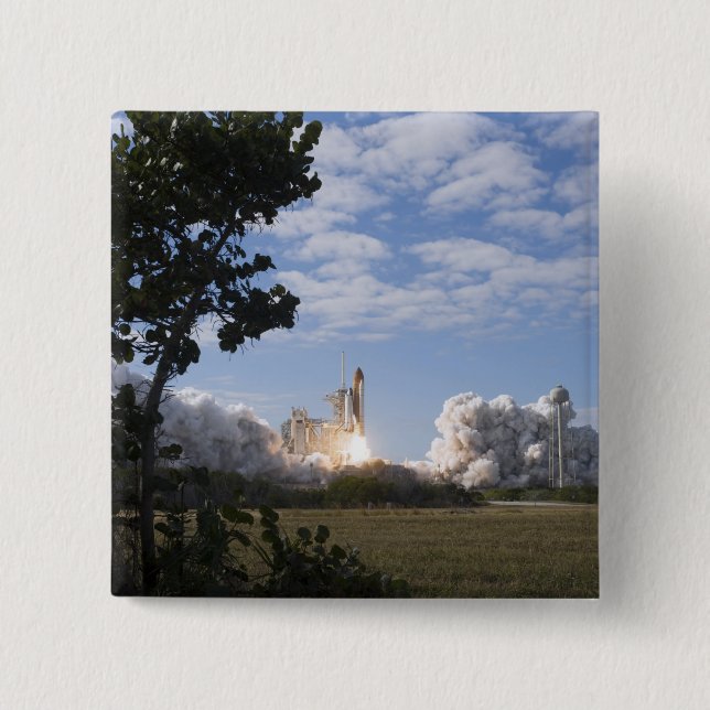 Space Shuttle Atlantis lifts off 18 2 Inch Square Button (Front)