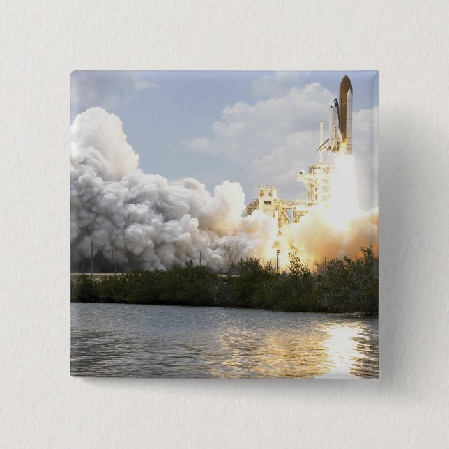 Space Shuttle Atlantis lifts off 22 2 Inch Square Button (Front)