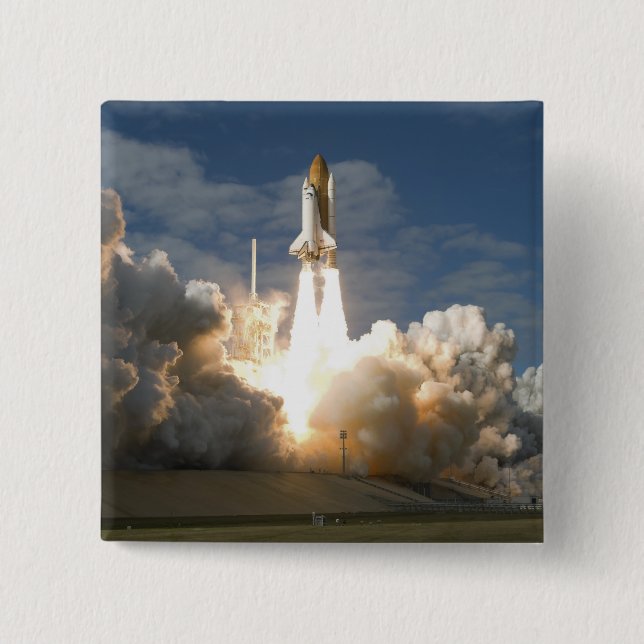 Space Shuttle Atlantis lifts off 24 2 Inch Square Button (Front)