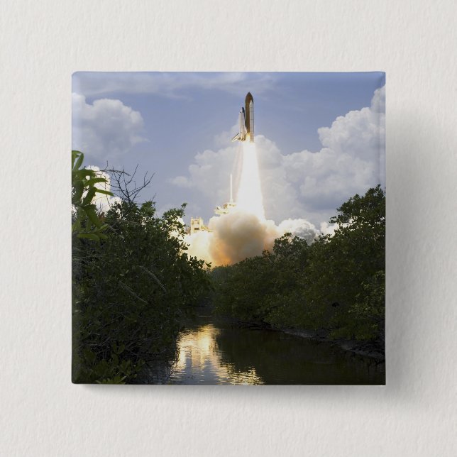 Space Shuttle Atlantis lifts off 26 2 Inch Square Button (Front)