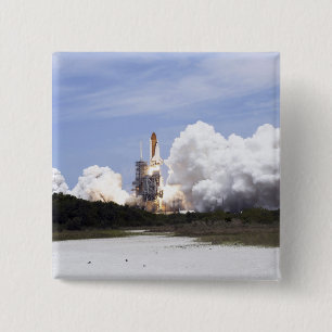 Space Shuttle Atlantis lifts off 27 2 Inch Square Button