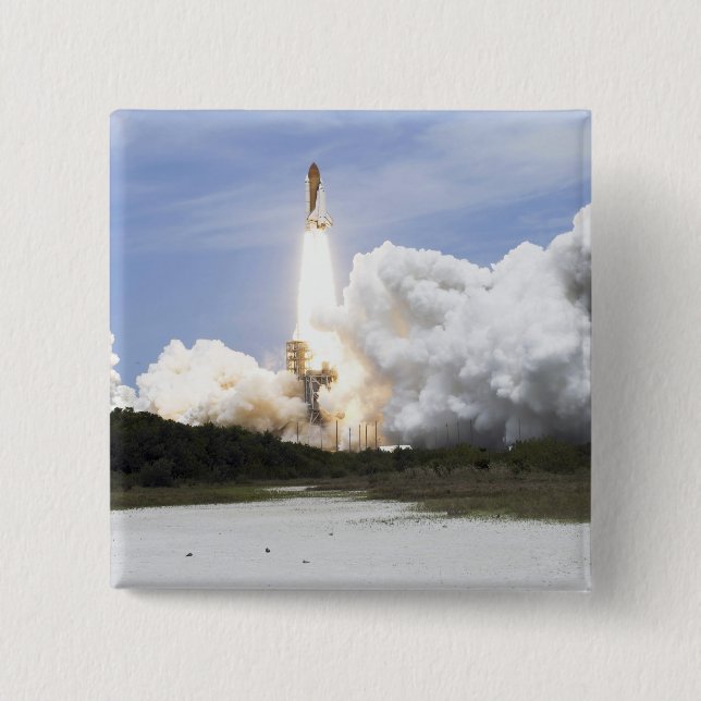 Space Shuttle Atlantis lifts off 28 2 Inch Square Button (Front)
