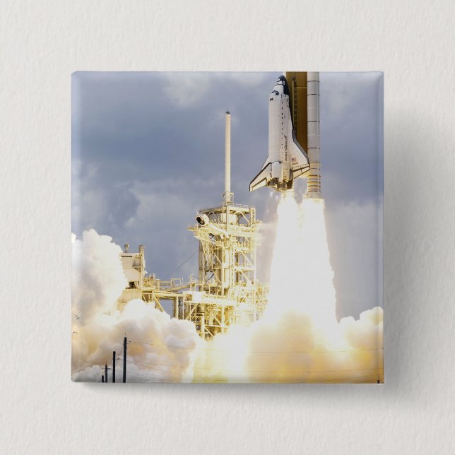 Space Shuttle Atlantis lifts off 2 2 Inch Square Button (Front)