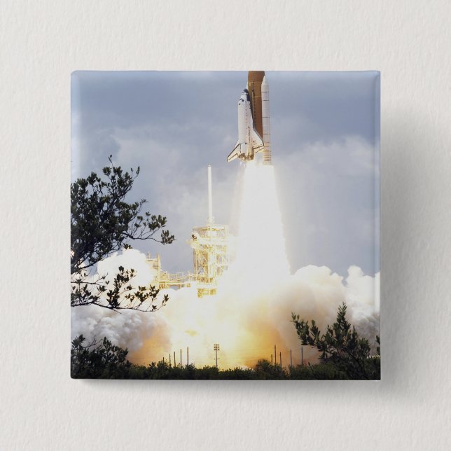 Space Shuttle Atlantis lifts off 4 2 Inch Square Button (Front)