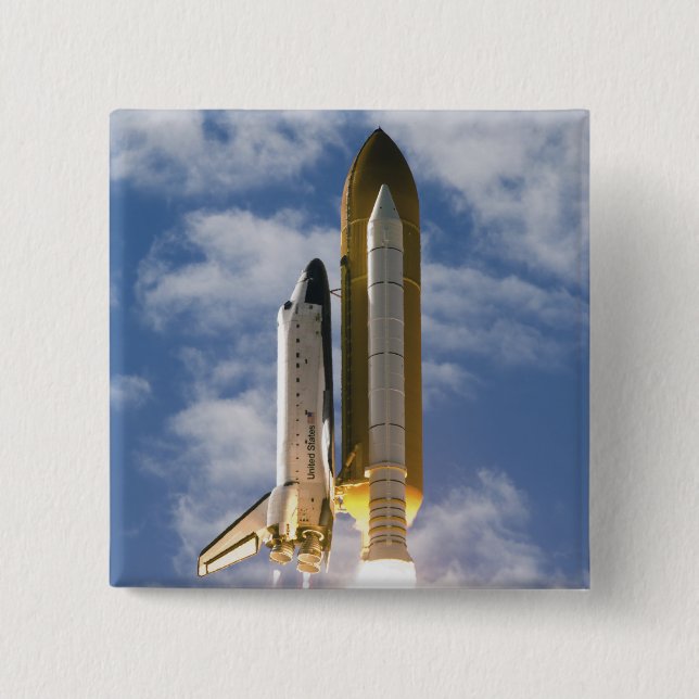 Space Shuttle Atlantis lifts off 6 2 Inch Square Button (Front)