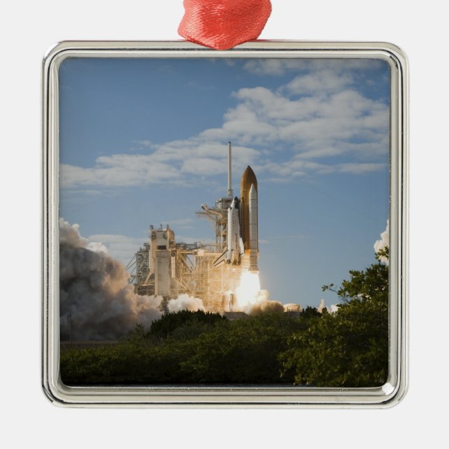 Space Shuttle Atlantis lifts off 7 Metal Ornament (Front)