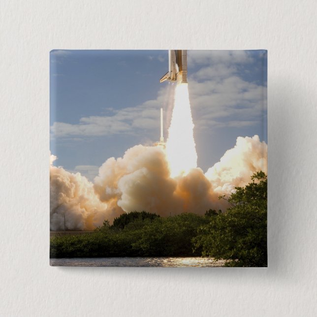 Space Shuttle Atlantis lifts off 8 2 Inch Square Button (Front)