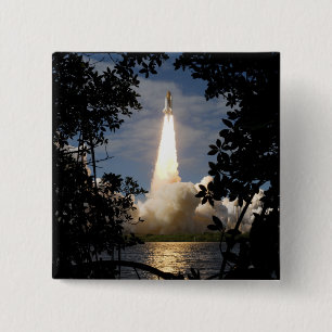 Space Shuttle Atlantis lifts off 9 2 Inch Square Button