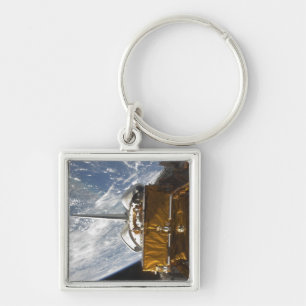 Space Shuttle Atlantis' payload bay backdropped Keychain
