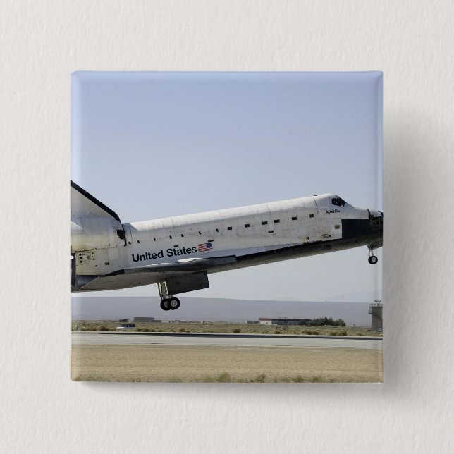 Space Shuttle Atlantis prepares for landing 2 Inch Square Button (Front)