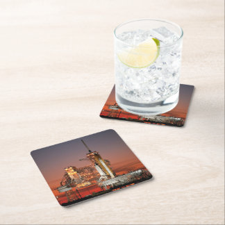 Space Shuttle Atlantis Red Sky Launch NASA Square Paper Coaster