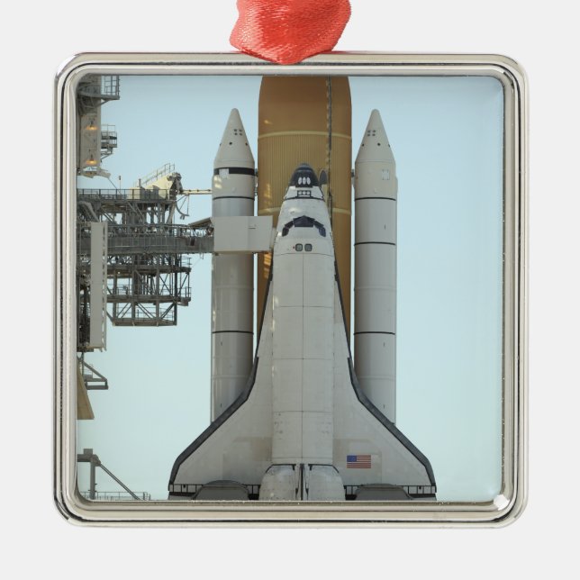 Space shuttle Atlantis sits on the launch pad Metal Ornament (Front)