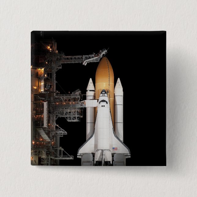 Space shuttle Atlantis sits ready 2 Inch Square Button (Front)