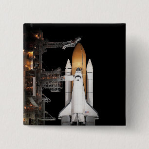Space shuttle Atlantis sits ready 2 Inch Square Button