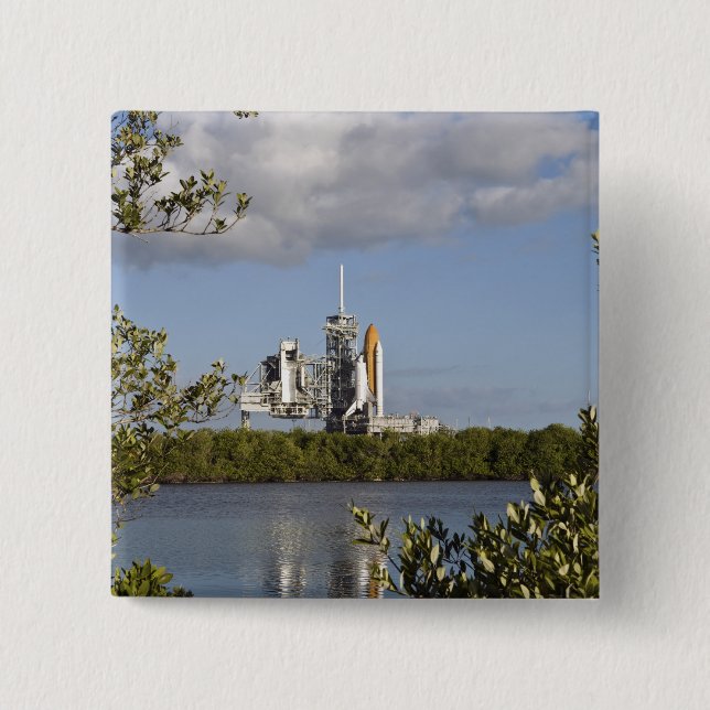 Space Shuttle Atlantis sits ready 2 Inch Square Button (Front)