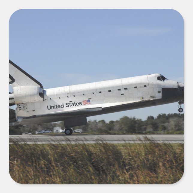 Space shuttle Atlantis touches down Square Sticker (Front)