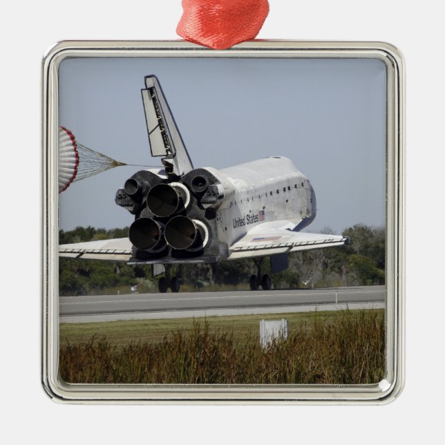 Space shuttle Atlantis unfurls its drag chute 2 Metal Ornament (Front)