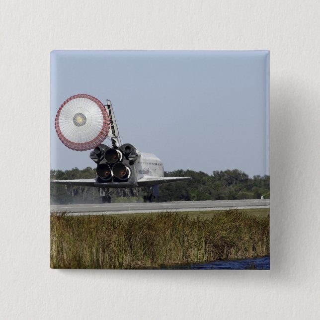 Space shuttle Atlantis unfurls its drag chute 3 2 Inch Square Button (Front)