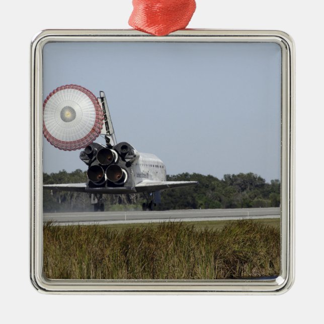 Space shuttle Atlantis unfurls its drag chute 3 Metal Ornament (Front)