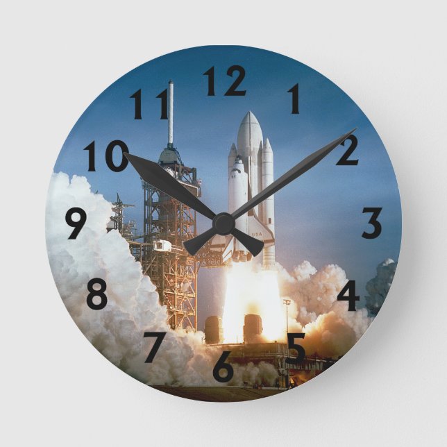 Space Shuttle Columbia Blasts Off Round Clock (Front)