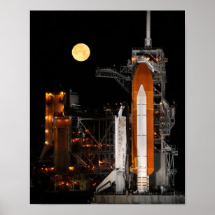 Space Shuttle Discovery and Moon Poster