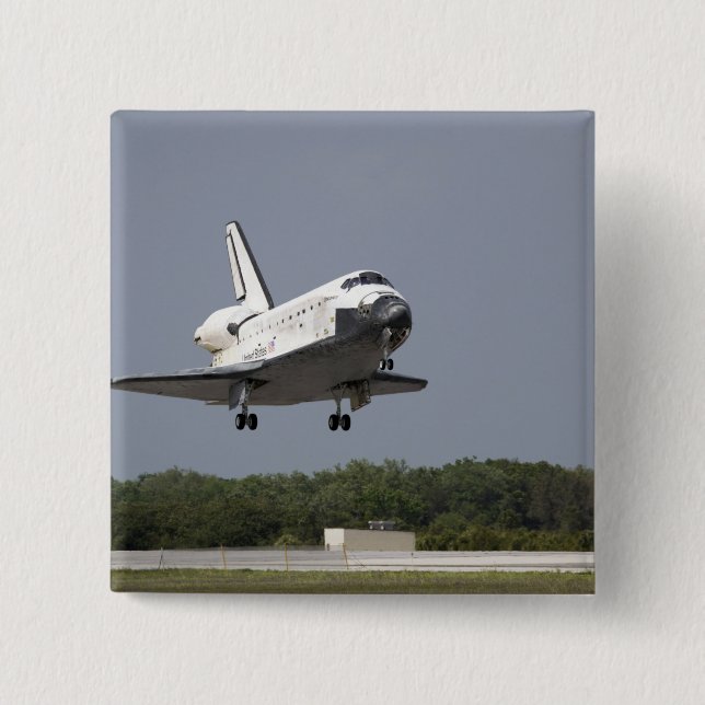 Space Shuttle Discovery approaches landing 2 2 Inch Square Button (Front)