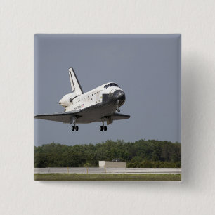 Space Shuttle Discovery approaches landing 2 Inch Square Button